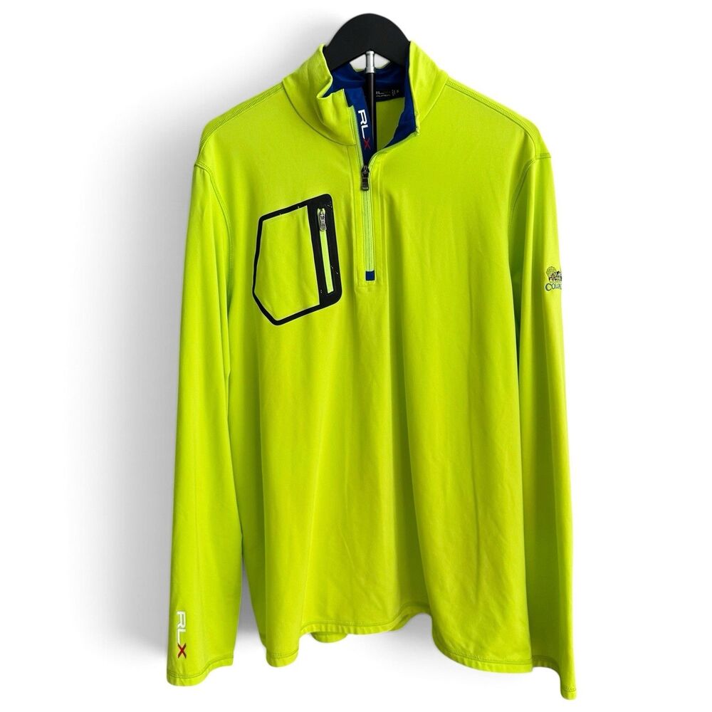 RLX Ralph Lauren Colonial Golf 1/4 Zip Pullover Men XL Neon Green Performance